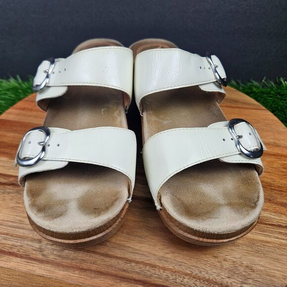 Dansko Sophie White Leather Sandals Double Strap Buckle Wedge Size 39 8.5-9 - Picture 6 of 11